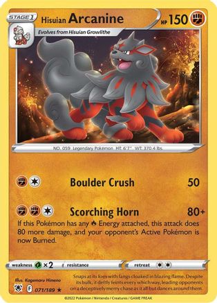 Hisuian Arcanine 071/189 - Reverse Holofoil SWSH10 Astral Radiance - Rare