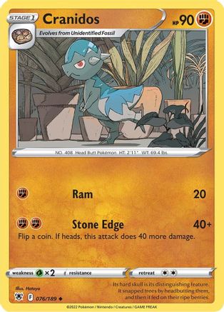Cranidos 076/189 - Reverse Holofoil SWSH10 Astral Radiance - Uncommon