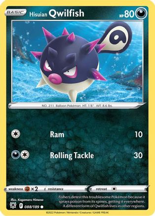 Hisuian Qwilfish (88) 088/189 - Reverse Holofoil SWSH10 Astral Radiance - Common