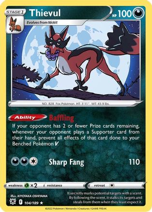 Thievul 104/189 - Reverse Holofoil SWSH10 Astral Radiance - Rare