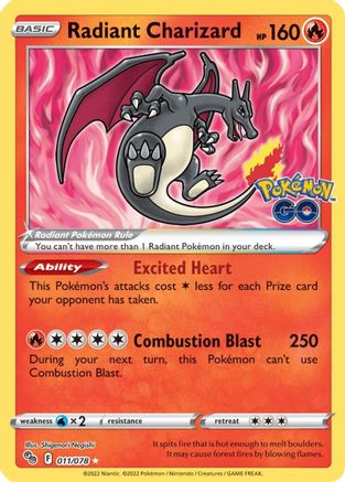 Radiant Charizard 011/078 - Holofoil Pokemon GO - Radiant Rare