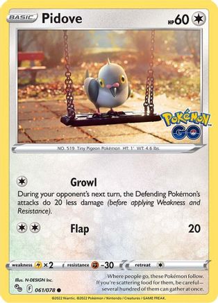 Pidove 061/078 - Reverse Holofoil Pokemon GO - Common