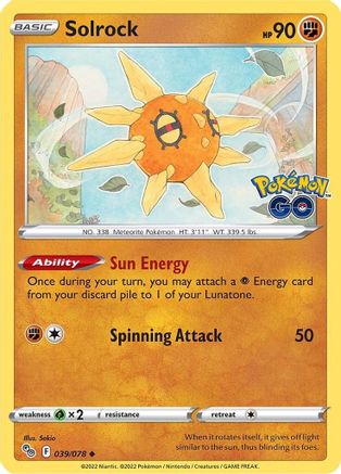 Solrock 039/078 - Reverse Holofoil Pokemon GO - Uncommon