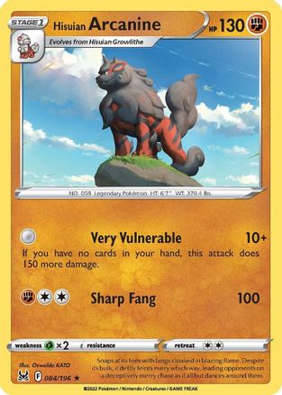 Hisuian Arcanine 084/196 - Reverse Holofoil SWSH11 Lost Origin - Holo Rare