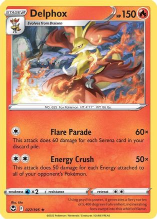 Delphox 027/195 - Reverse Holofoil SWSH12 Silver Tempest - Rare