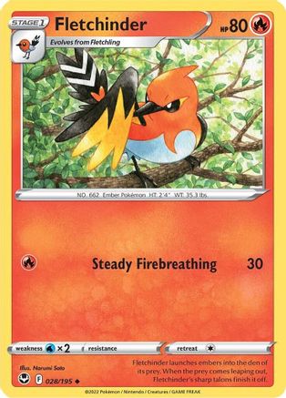 Fletchinder 028/195 - Reverse Holofoil SWSH12 Silver Tempest - Uncommon