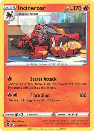Incineroar 032/195 - Reverse Holofoil SWSH12 Silver Tempest - Rare