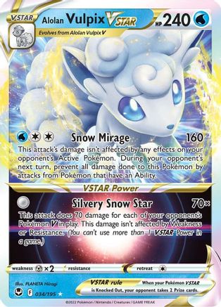 Alolan Vulpix VSTAR 034/195 - Holofoil SWSH12 Silver Tempest - Ultra Rare
