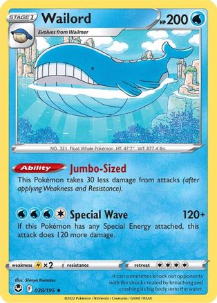 Wailord 038/195 SWSH12 Silver Tempest - Uncommon