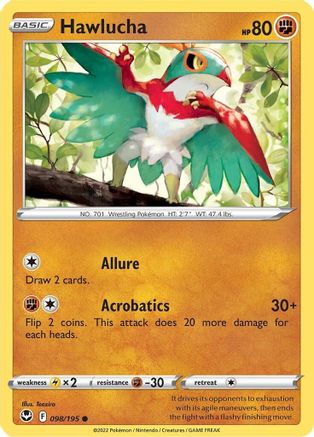 Hawlucha 098/195 - Reverse Holofoil SWSH12 Silver Tempest - Common