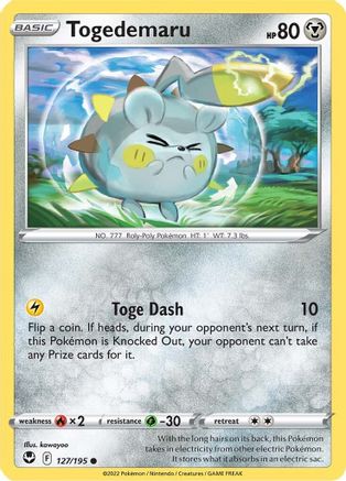 Togedemaru 127/195 - Reverse Holofoil SWSH12 Silver Tempest - Common