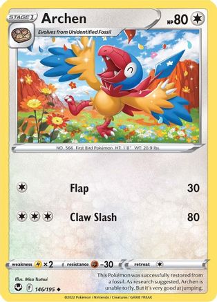Archen 146/195 - Reverse Holofoil SWSH12 Silver Tempest - Uncommon