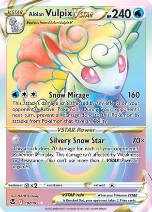 Alolan Vulpix VSTAR (Secret) 197/195 - Holofoil SWSH12 Silver Tempest - Secret Rare