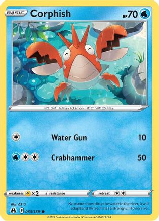 Corphish 033/159 - Reverse Holofoil Crown Zenith - Common