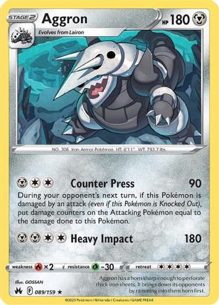 Aggron 089/159 - Holofoil Crown Zenith - Holo Rare