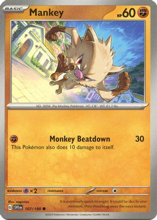 Mankey 107/198 - Reverse Holofoil SV01 Scarlet & Violet Base Set - Common