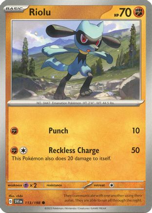 Riolu 113/198 - Reverse Holofoil SV01 Scarlet & Violet Base Set - Common