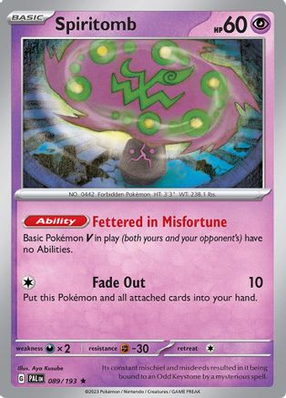 Spiritomb 089/193 - Reverse Holofoil SV02 Paldea Evolved - Rare