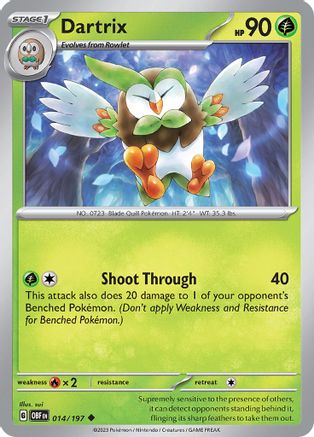 Dartrix 014/197 - Reverse Holofoil SV03 Obsidian Flames - Uncommon