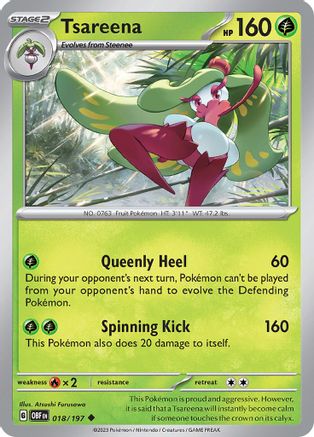 Tsareena 018/197 - Reverse Holofoil SV03 Obsidian Flames - Uncommon