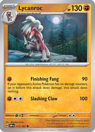 Lycanroc 117/197 - Reverse Holofoil SV03 Obsidian Flames - Uncommon