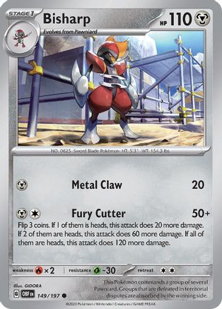 Bisharp 149/197 - Reverse Holofoil SV03 Obsidian Flames - Common