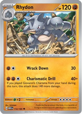 Rhydon 112/165 - Reverse Holofoil SV Scarlet & Violet 151 - Uncommon