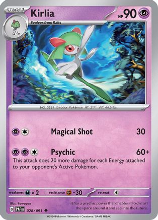 Kirlia 028/091 - Reverse Holofoil SV Paldean Fates - Uncommon