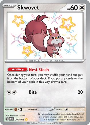 Skwovet 205/091 - Holofoil SV Paldean Fates - Shiny Rare