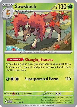 Sawsbuck 017/162 - Reverse Holofoil SV05 Temporal Forces - Uncommon