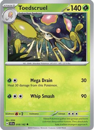 Toedscruel 018/142 - Reverse Holofoil SV07 Stellar Crown - Uncommon