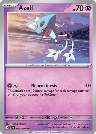 Azelf 080/191 - Reverse Holofoil SV08 Surging Sparks - Common