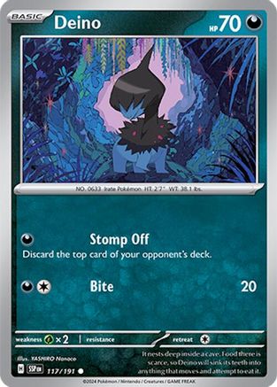 Deino 117/191 - Reverse Holofoil SV08 Surging Sparks - Common