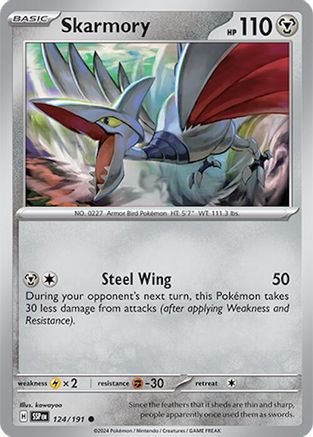 Skarmory 124/191 - Reverse Holofoil SV08 Surging Sparks - Common
