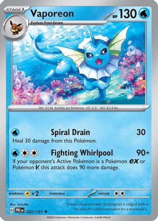 Vaporeon 022/131 - Holofoil SV Prismatic Evolutions - Rare