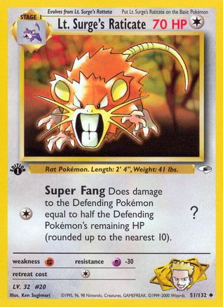 Lt. Surge's Raticate 051/132 - 1st Edition Gym Heroes - Uncommon