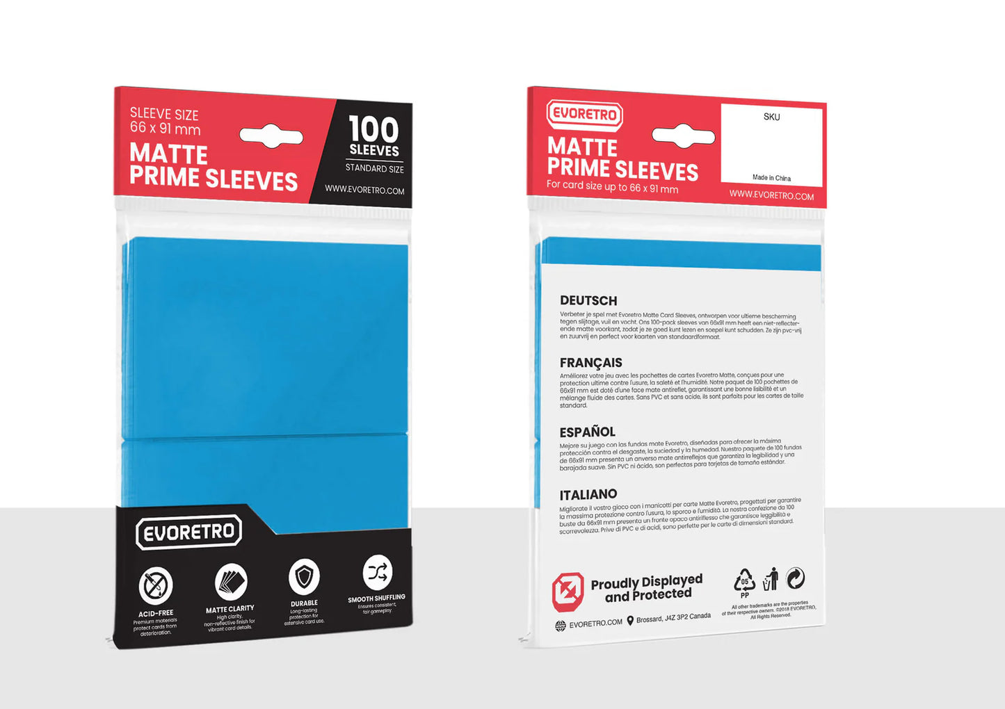 EVORETRO Matte Card Sleeves Standard Size Glare-Free Light Blue