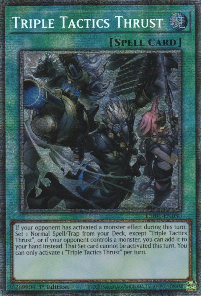 Triple Tactics Thrust (Starlight Rare) (CH01-EN030) - THE CHRONICLES DECK: The Fallen & The Virtuous (All-Foil Edition) 1st Edition