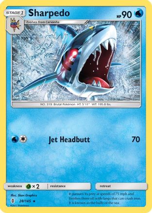 Sharpedo 028  - Reverse Holofoil SM  Guardians Rising - Rare