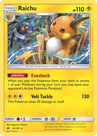 Raichu 041/147  - Holofoil SM  Burning Shadows - Holo Rare