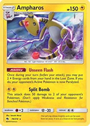 Ampharos 078/214  - Holofoil SM  Lost Thunder - Holo Rare