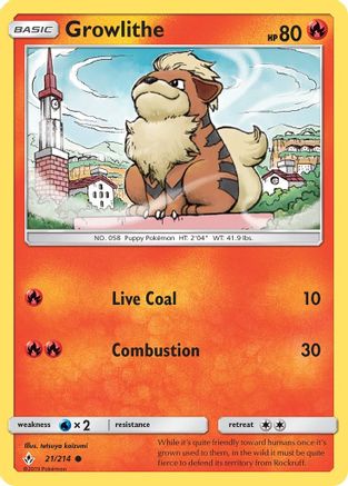 Growlithe 021/214  - Reverse Holofoil SM  Unbroken Bonds - Common