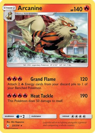 Arcanine 022/214  - Reverse Holofoil SM  Unbroken Bonds - Holo Rare