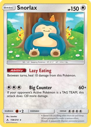 Snorlax 158/214  - Holofoil SM  Unbroken Bonds - Holo Rare