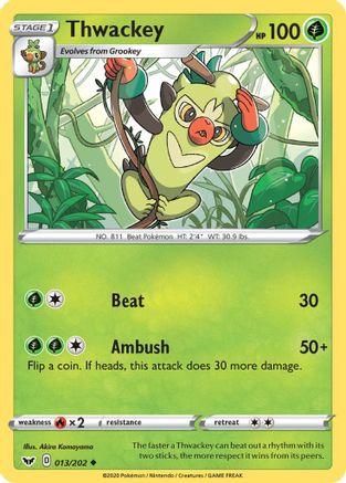 Thwackey (013) 013/202  - Reverse Holofoil SWSH01 Sword & Shield Base Set - Uncommon