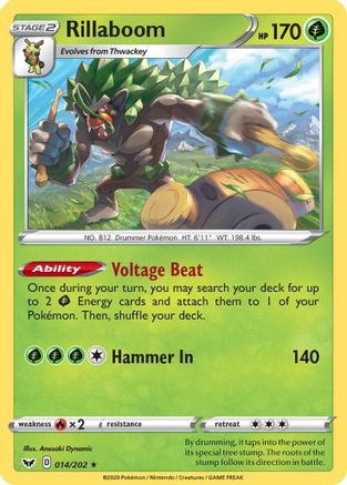 Rillaboom (014) 014/202  - Holofoil SWSH01 Sword & Shield Base Set - Holo Rare