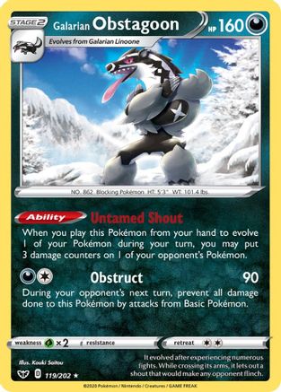 Galarian Obstagoon 119/202  - Holofoil SWSH01 Sword & Shield Base Set - Holo Rare