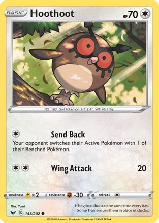 Hoothoot 143/202  - Reverse Holofoil SWSH01 Sword & Shield Base Set - Common