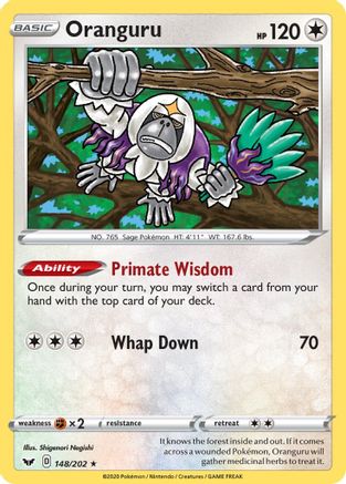 Oranguru 148/202  - Reverse Holofoil SWSH01 Sword & Shield Base Set - Holo Rare