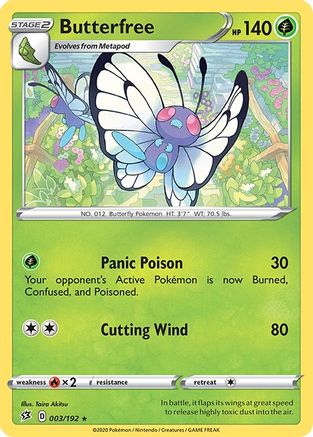 Butterfree 003/192  - Reverse Holofoil SWSH02 Rebel Clash - Rare